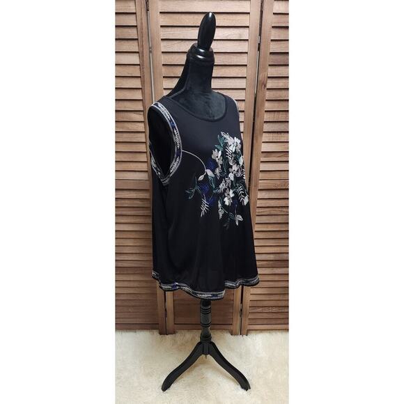 Avenue Womens 22/24 Black Mesh Embroidered Floral Sleeveless Business Casual Top - Picture 2 of 7